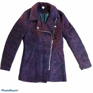 H&M Divided Wool Blend Tweed Coat Asymmetrical Zip size 4 Purple